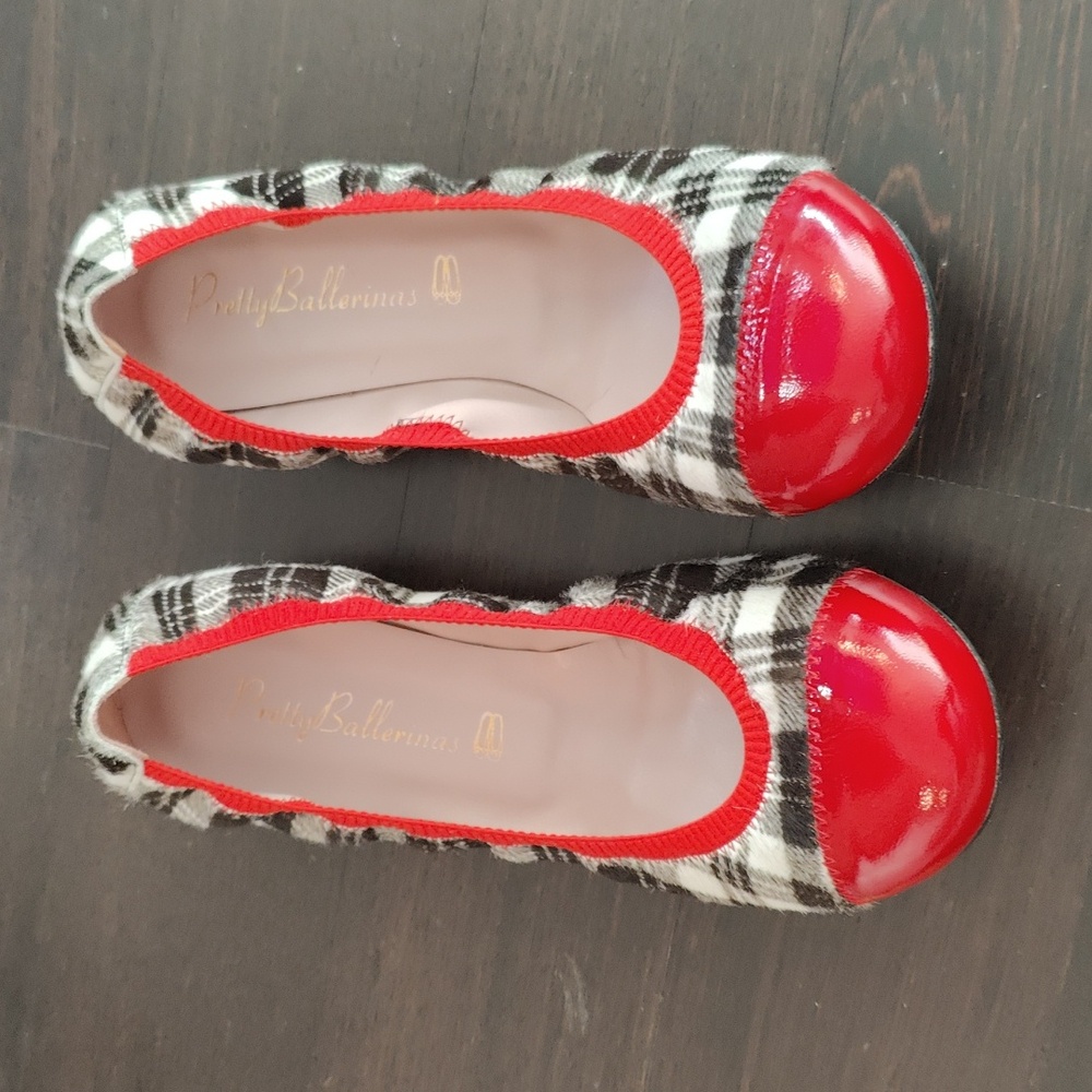 Pretty Ballerinas Ballet Flats - Plaid with Red Lacquer Tip, pre-owned
